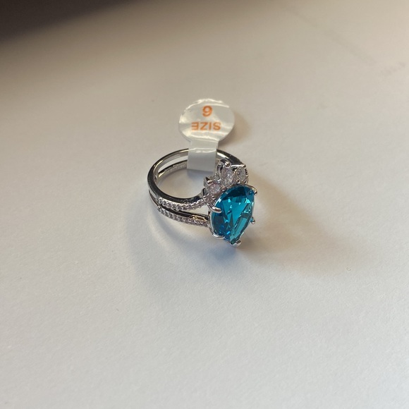 Ring Bomb Party Lab Created Ocean Blue Topaz Rhodium Plated .  Sugg Retail $118 - Picture 3 of 4